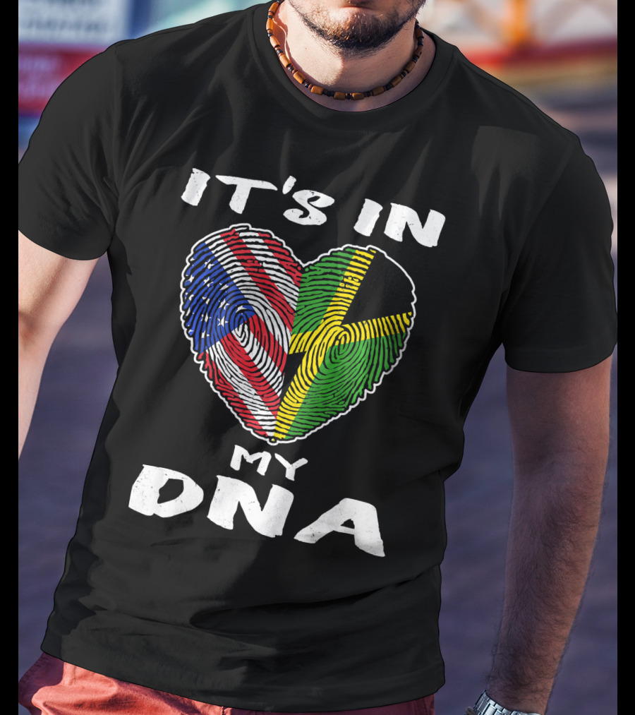 IT'S IN MY DNA USA Jamaica Fingerprint Heart T-Shirt