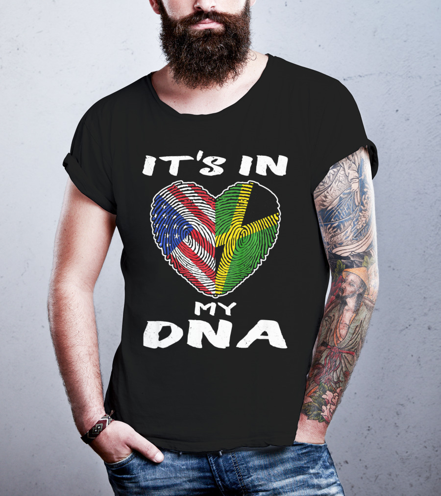 IT'S IN MY DNA USA Jamaica Fingerprint Heart T-Shirt