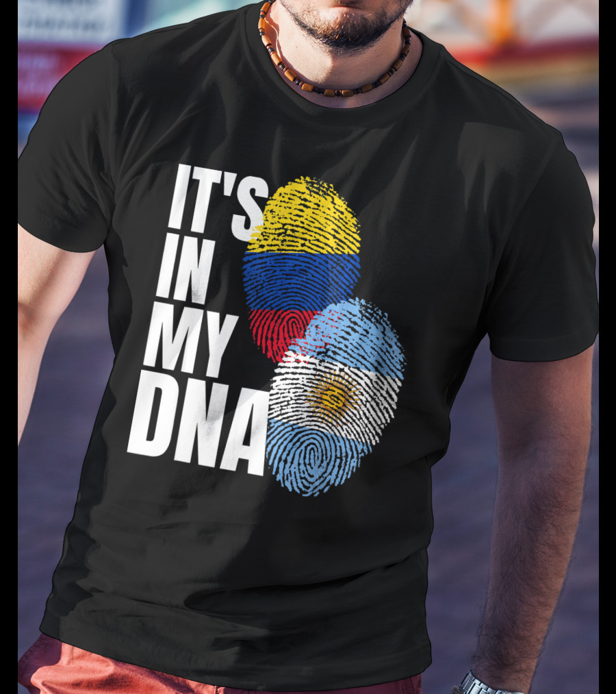 IT'S IN MY DNA Colombian And Argentinian Flags Fingerprint T-Shirt