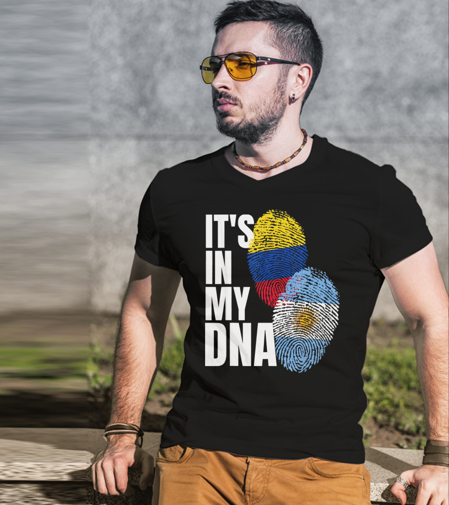 IT'S IN MY DNA Colombian And Argentinian Flags Fingerprint T-Shirt