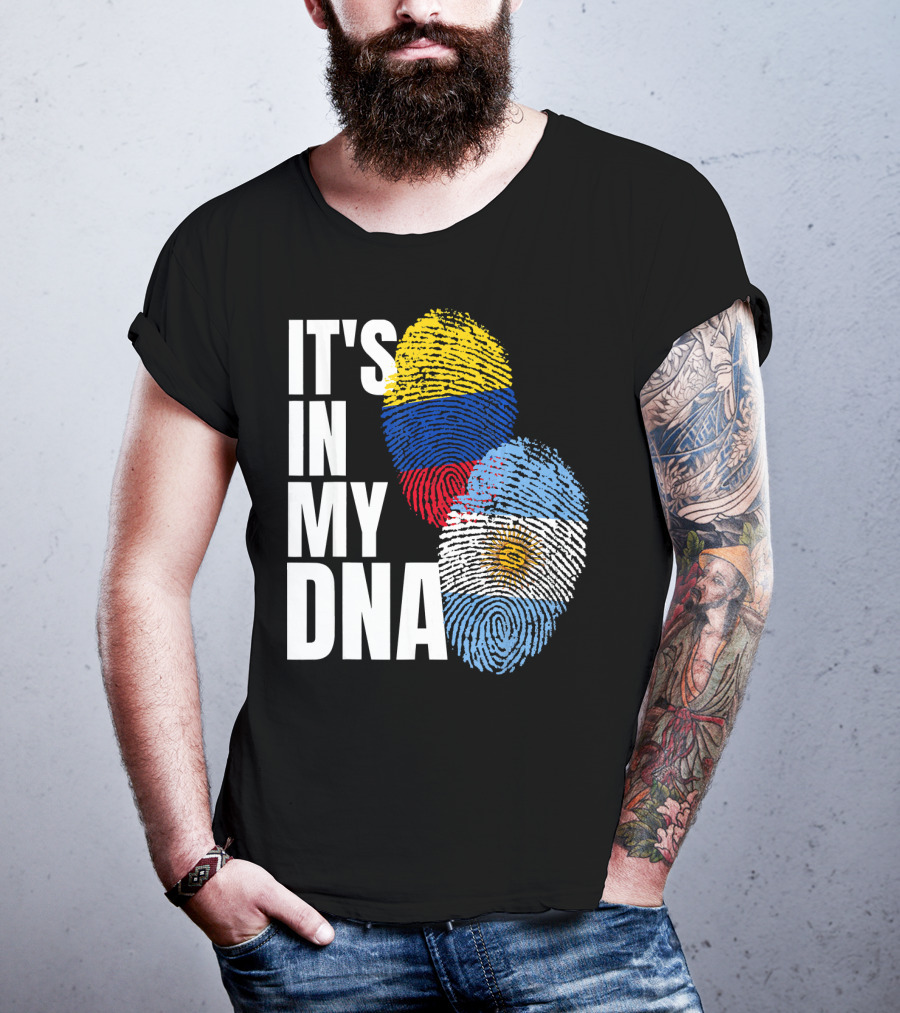 IT'S IN MY DNA Colombian And Argentinian Flags Fingerprint T-Shirt