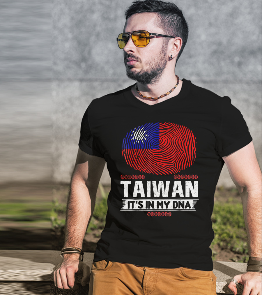 TAIWAN IT'S IN MY DNA Fingerprint Taiwanese Flag T-Shirt