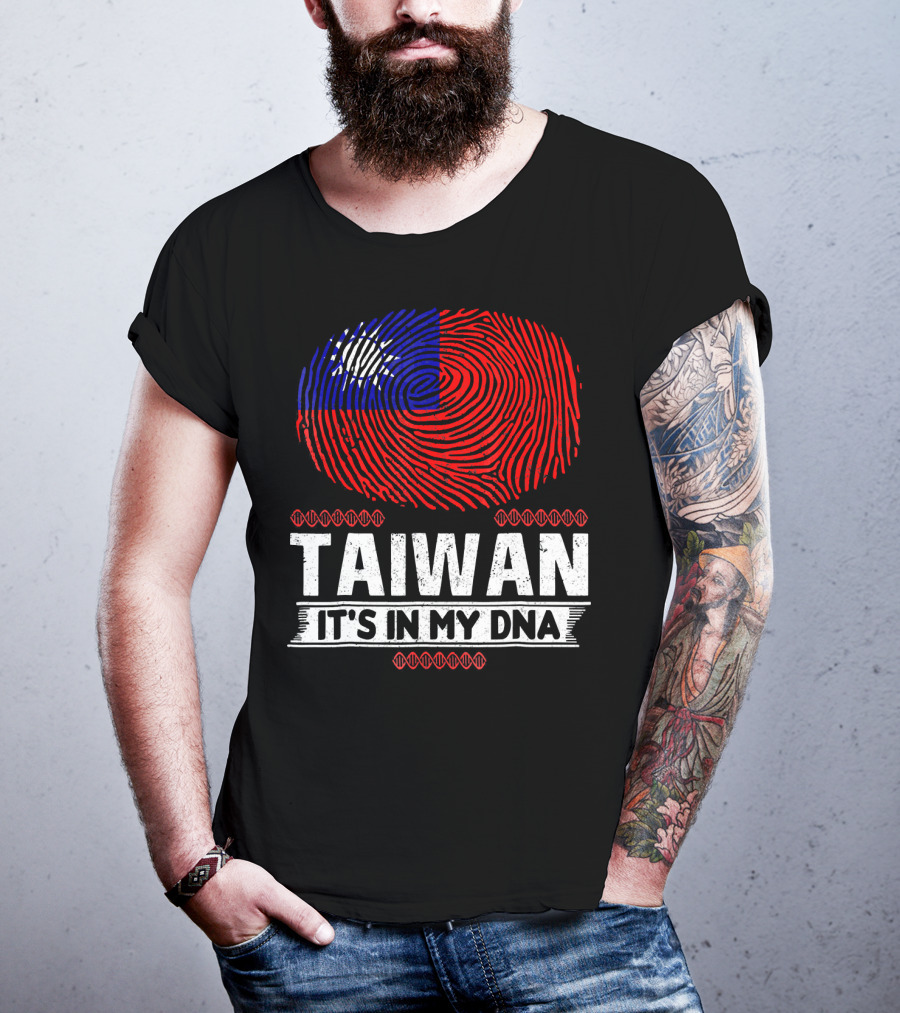 TAIWAN IT'S IN MY DNA Fingerprint Taiwanese Flag T-Shirt