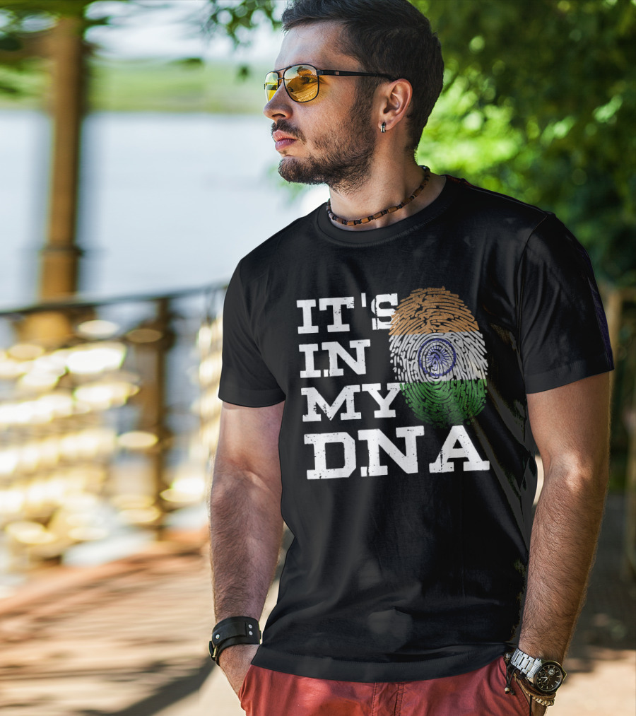 IT'S IN MY DNA Indian Heritage Fingerprint Flag T-Shirt