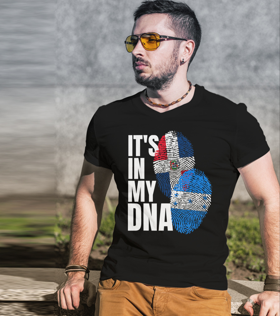 Honduran And Dominican Mix It's In My DNA Fingerprints Flag T-Shirt