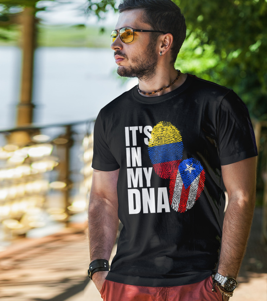 It's In My DNA Puerto Rican And Colombian Flag Fingerprints T-Shirt