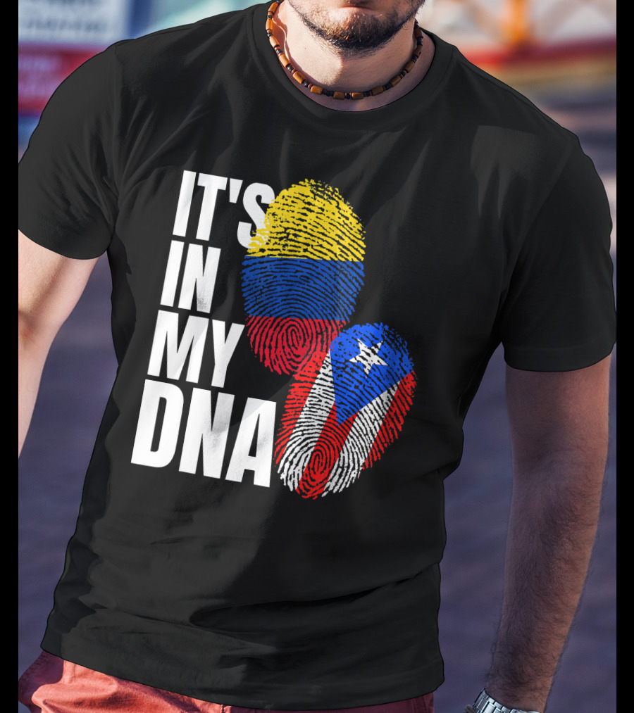It's In My DNA Puerto Rican And Colombian Flag Fingerprints T-Shirt