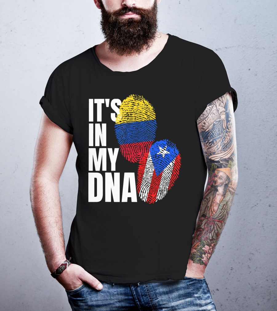 It's In My DNA Puerto Rican And Colombian Flag Fingerprints T-Shirt