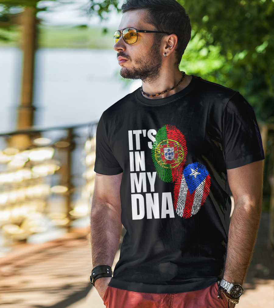IT'S IN MY DNA Portuguese Puerto Rican Flag Fingerprint Heritage T-Shirt