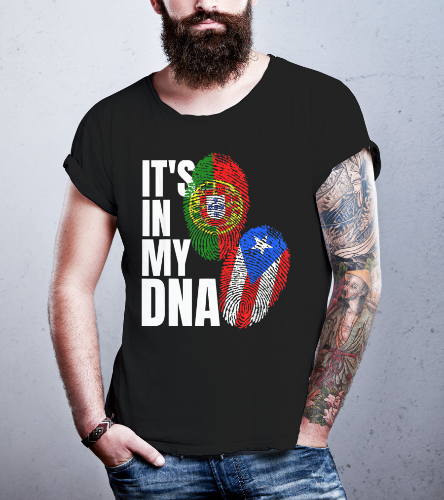 IT'S IN MY DNA Portuguese Puerto Rican Flag Fingerprint Heritage T-Shirt