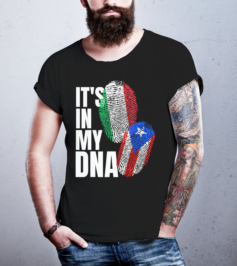 IT'S IN MY DNA Italian Puerto Rican Fingerprint Flag Mix T-Shirt