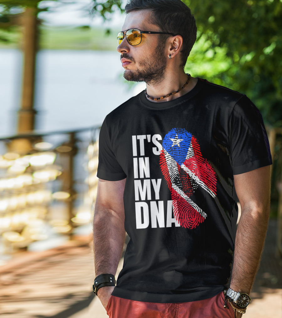 Trinidadian And Boricua Mix It's In My DNA Flag Fingerprint T-Shirt