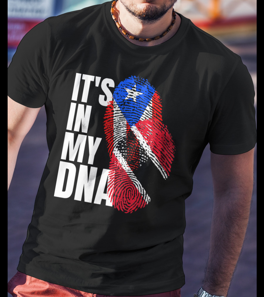 Trinidadian And Boricua Mix It's In My DNA Flag Fingerprint T-Shirt