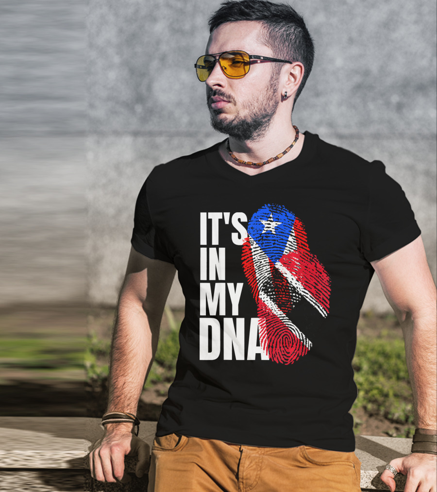 Trinidadian And Boricua Mix It's In My DNA Flag Fingerprint T-Shirt