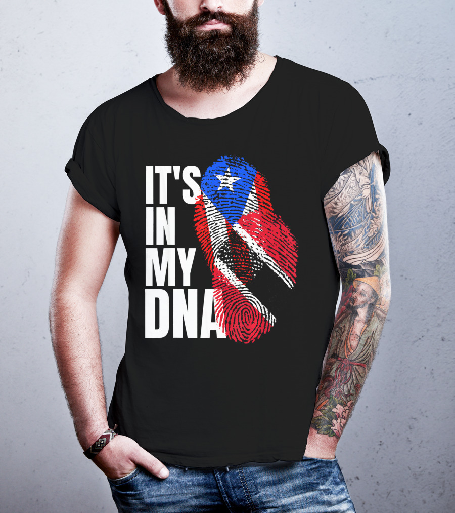 Trinidadian And Boricua Mix It's In My DNA Flag Fingerprint T-Shirt