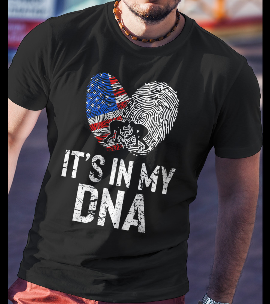 Wrestling USA Flag Fingerprint It's In My DNA T-Shirt