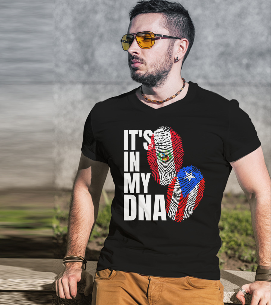 It's In My DNA Peruvian And Puerto Rican Flag Heritage T-Shirt