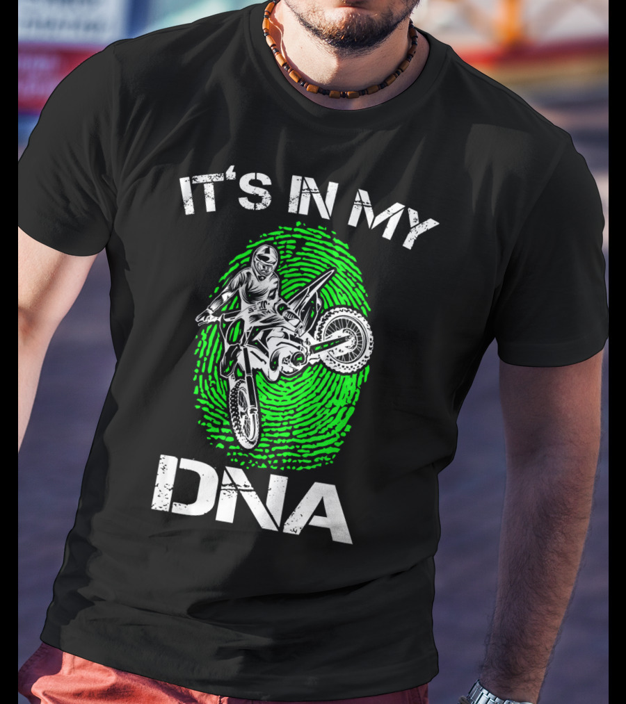Motocross It's In My DNA Green Dirt Bike Fingerprint Rider T-Shirt