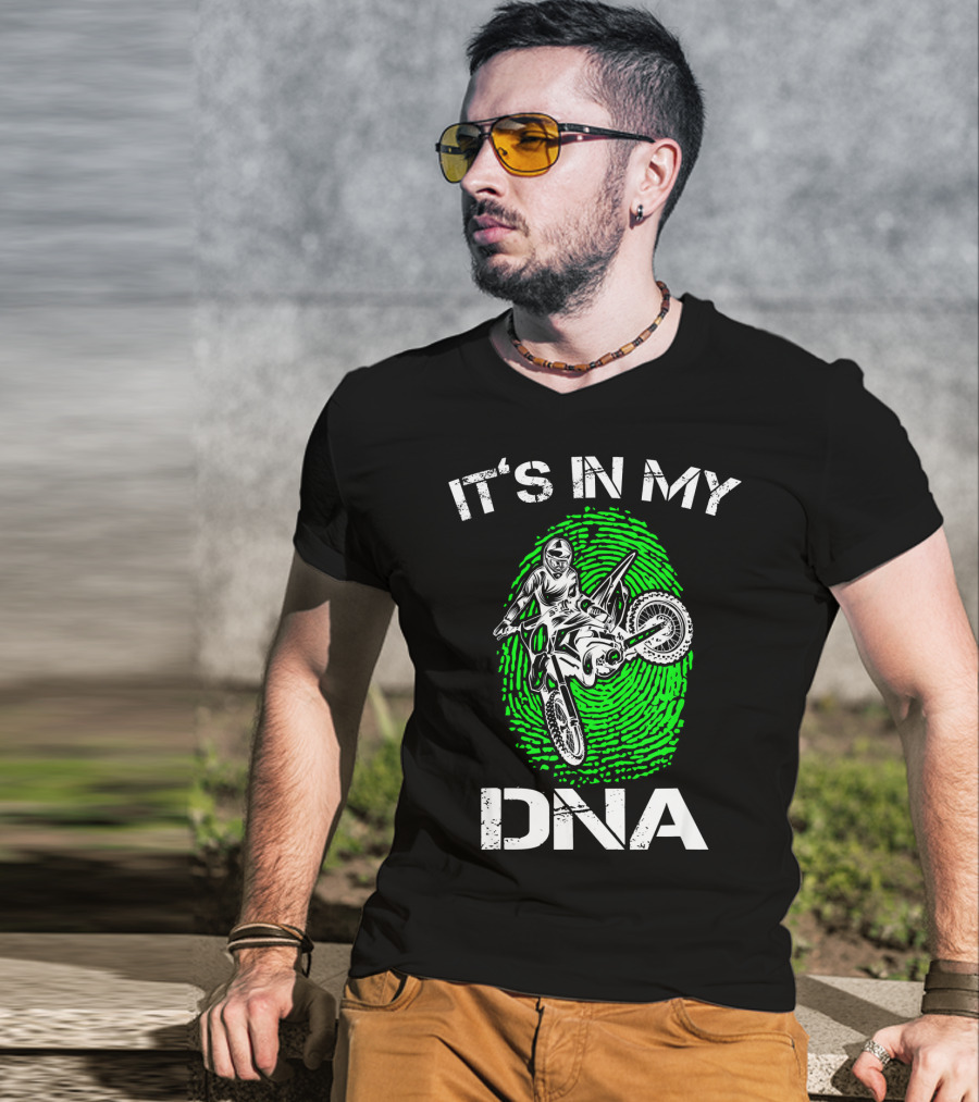 Motocross It's In My DNA Green Dirt Bike Fingerprint Rider T-Shirt