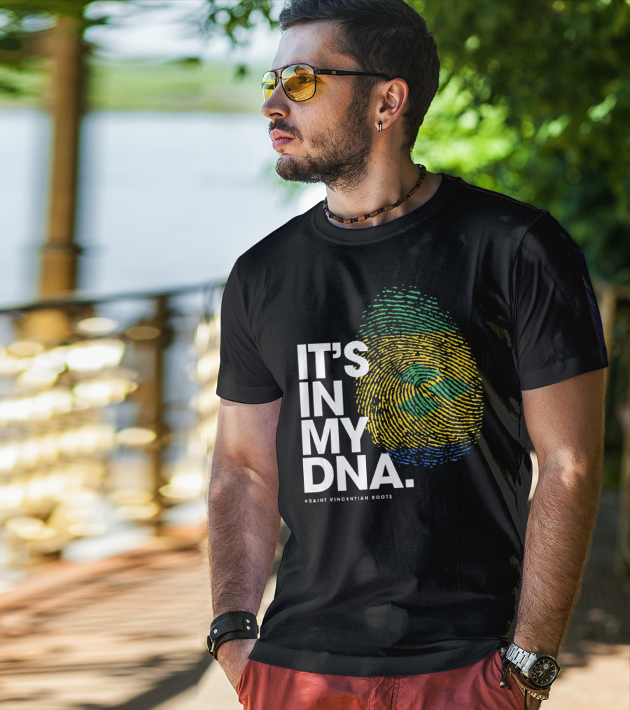 IT'S IN MY DNA Saint Vincentian Roots Fingerprint Flag Colors T-Shirt