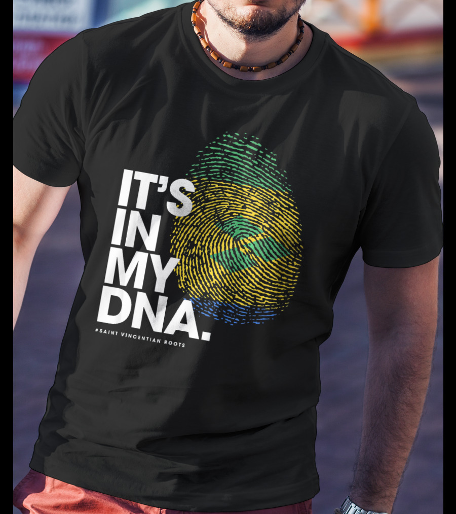 IT'S IN MY DNA Saint Vincentian Roots Fingerprint Flag Colors T-Shirt