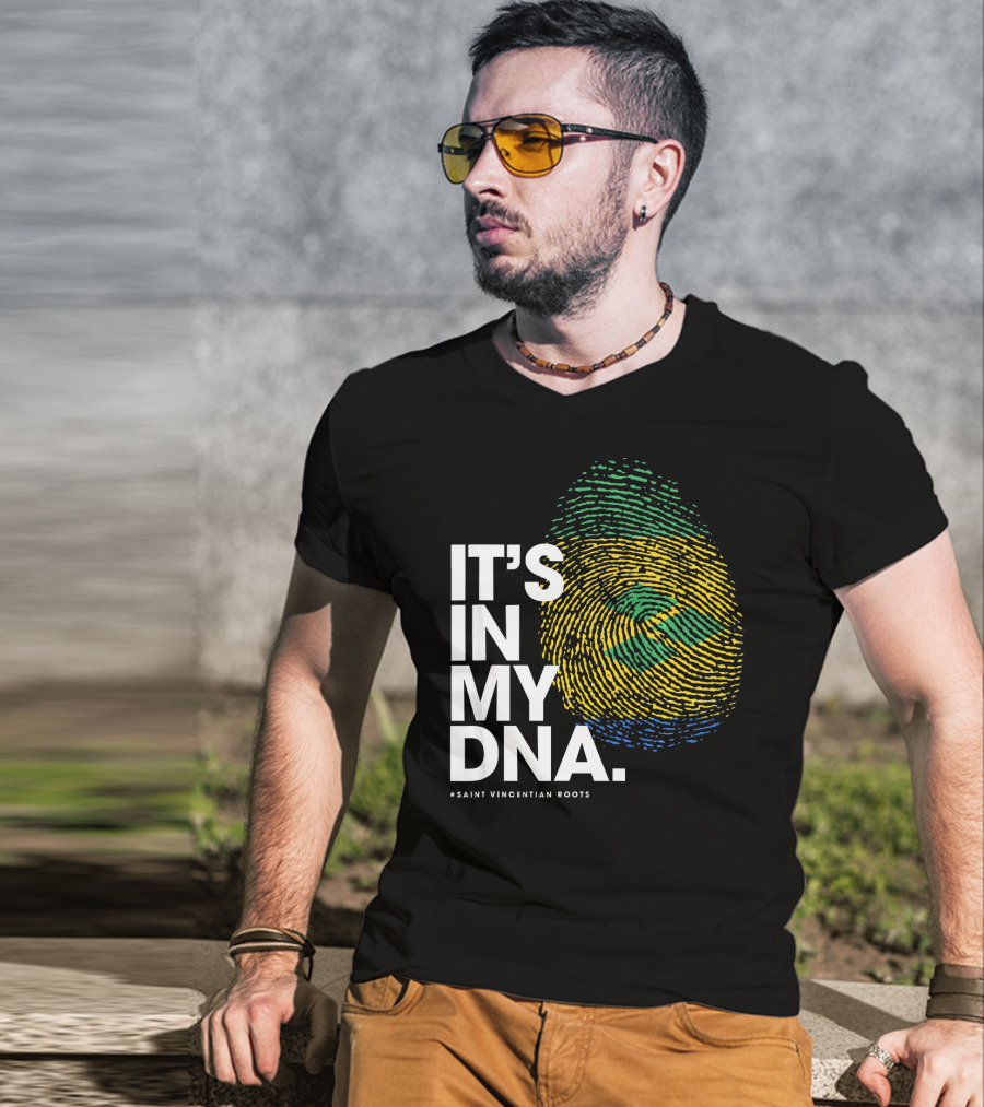 IT'S IN MY DNA Saint Vincentian Roots Fingerprint Flag Colors T-Shirt