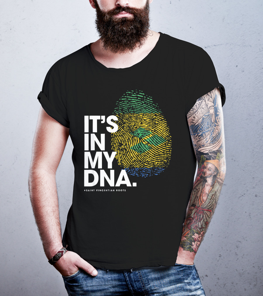 IT'S IN MY DNA Saint Vincentian Roots Fingerprint Flag Colors T-Shirt