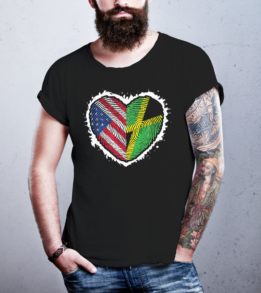 Fingerprint DNA Heart Love Jamaica USA Flag T-Shirt