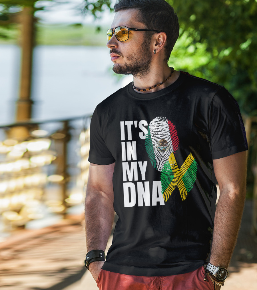 It's In My DNA Jamaican Mexican Flag Fingerprint Heritage T-Shirt