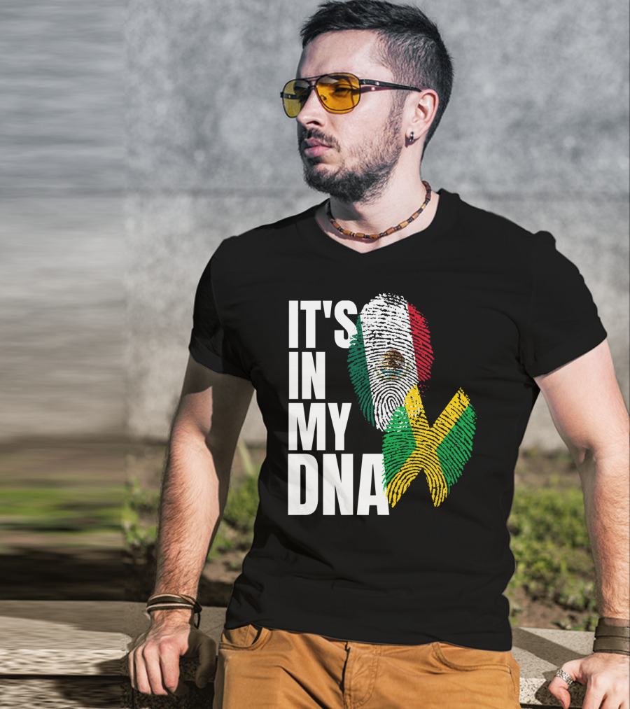 It's In My DNA Jamaican Mexican Flag Fingerprint Heritage T-Shirt