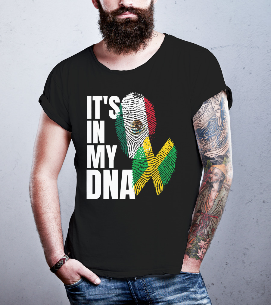It's In My DNA Jamaican Mexican Flag Fingerprint Heritage T-Shirt