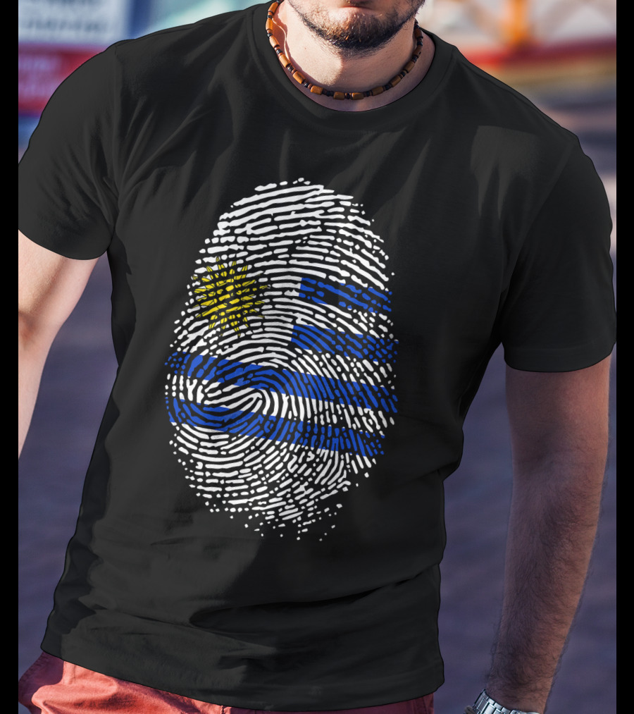 Uruguay Fingerprint Flag Theme Birthday DNA T-Shirt