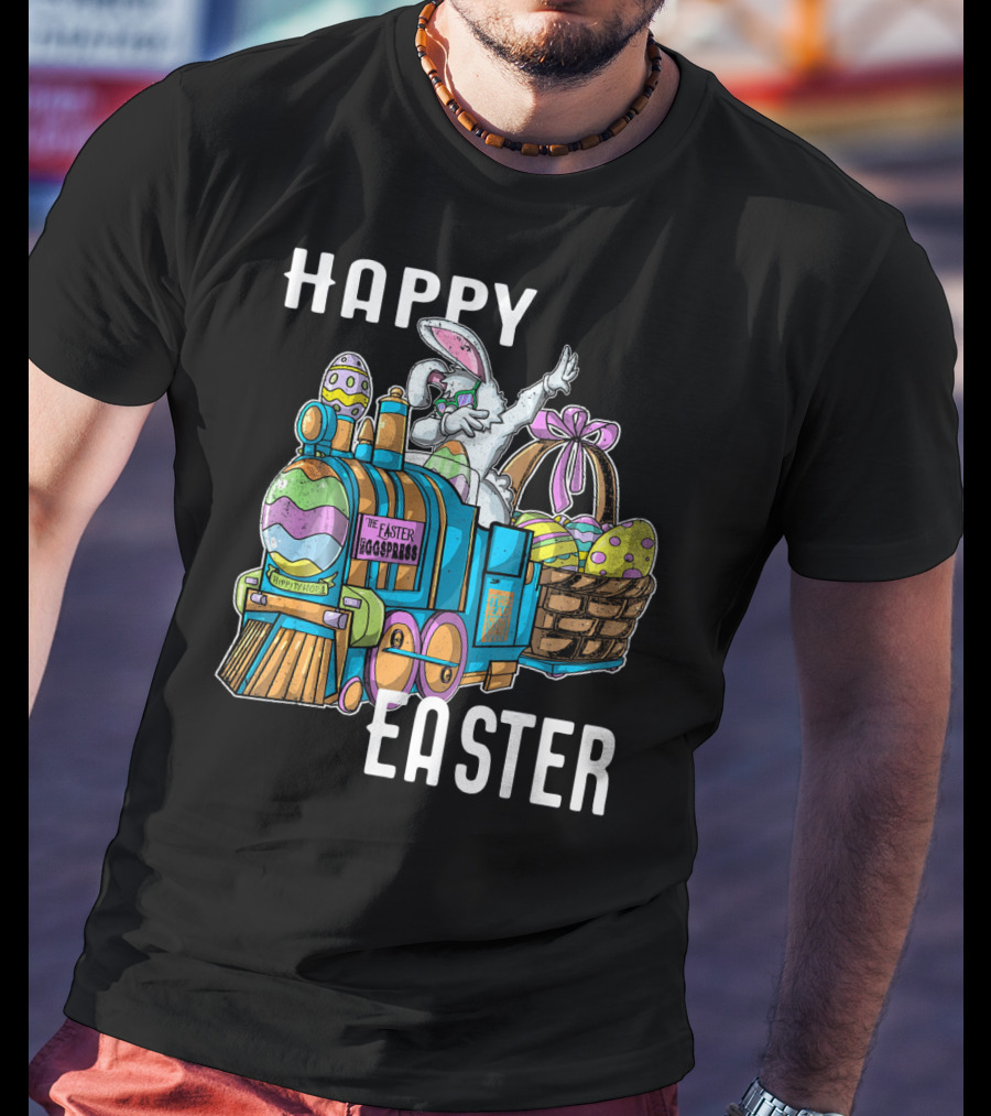 HAPPY EASTER Eggspress Bunny Train With Basket And Dabbing Rabbit T-Shirt