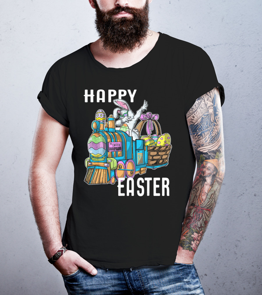 HAPPY EASTER Eggspress Bunny Train With Basket And Dabbing Rabbit T-Shirt