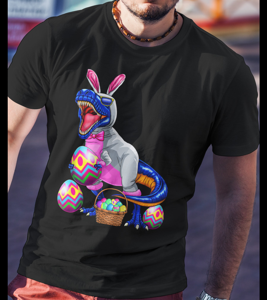 Easter Bunny T-Rex Dinosaur With Colorful Eggs T-Shirt