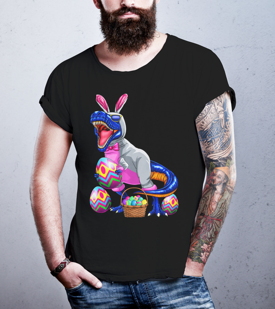 Easter Bunny T-Rex Dinosaur With Colorful Eggs T-Shirt