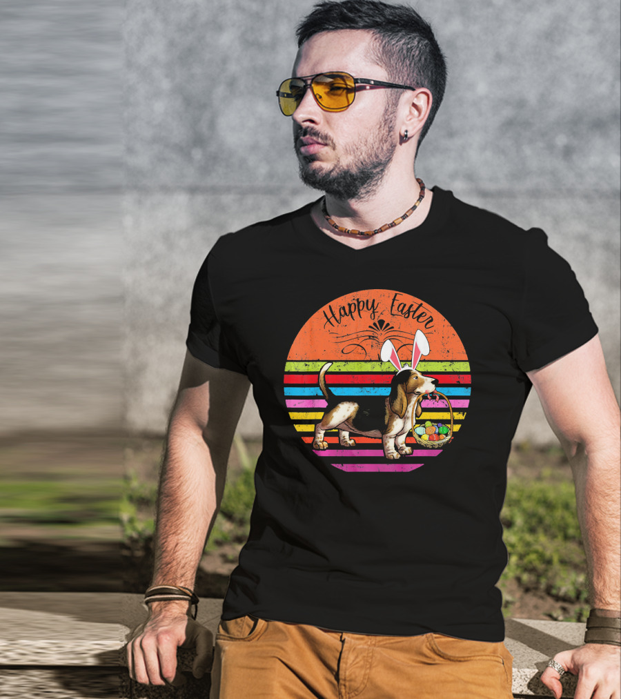 Vintage Basset Hound Dog Happy Easter Eggs T-Shirt