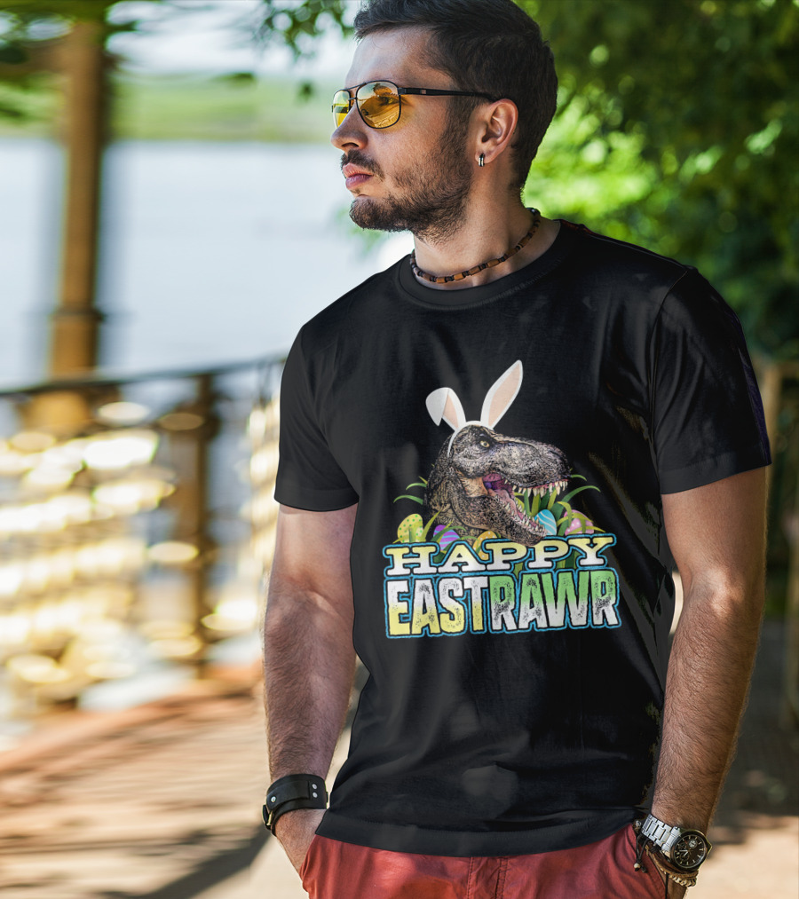 Happy Eastrawr Dinosaur Bunny Ears Easter Eggs T-Shirt
