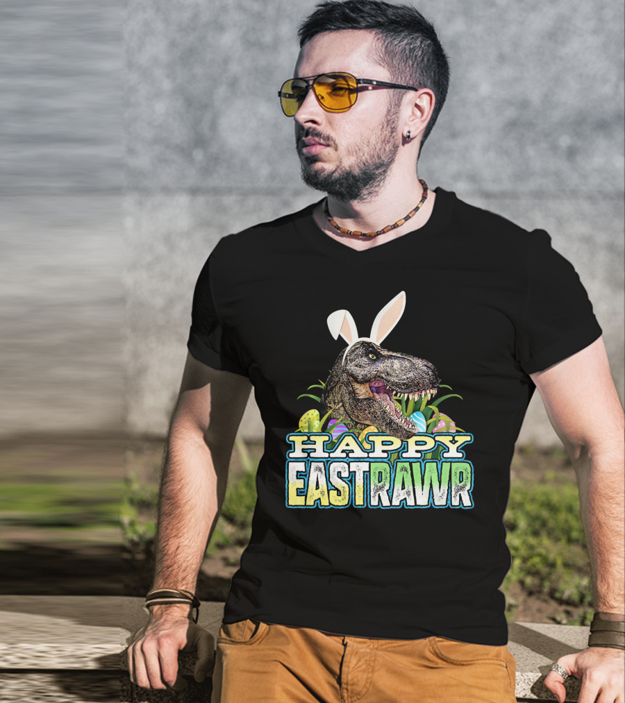 Happy Eastrawr Dinosaur Bunny Ears Easter Eggs T-Shirt