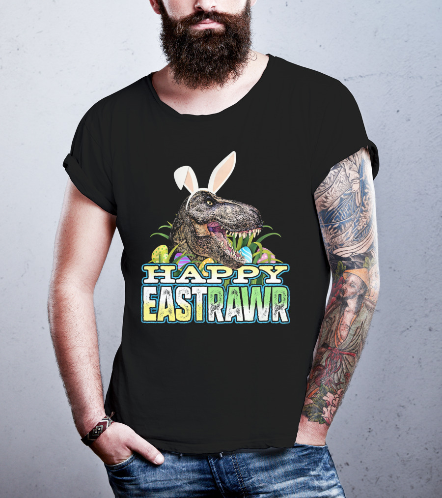 Happy Eastrawr Dinosaur Bunny Ears Easter Eggs T-Shirt