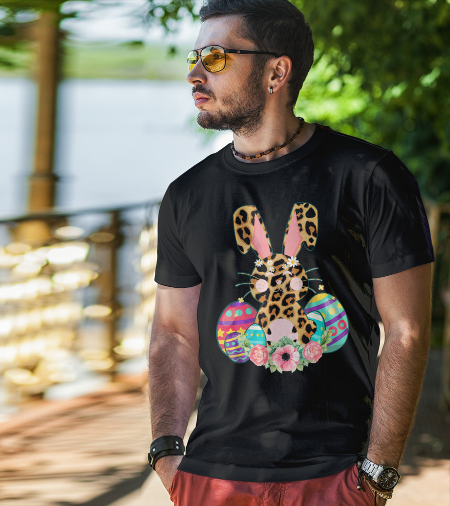 Bunny Leopard Print Floral Cute Easter Eggs T-Shirt