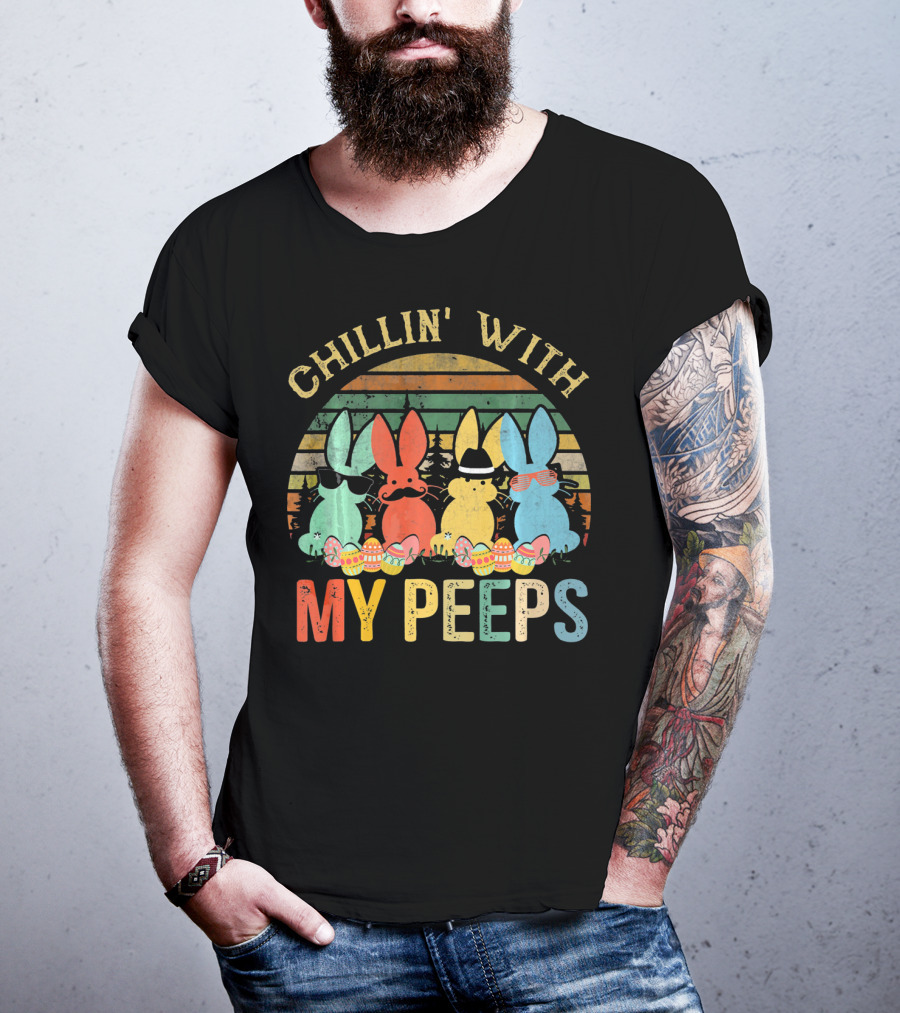 Chillin' With My Peeps Funny Vintage Easter T-Shirt