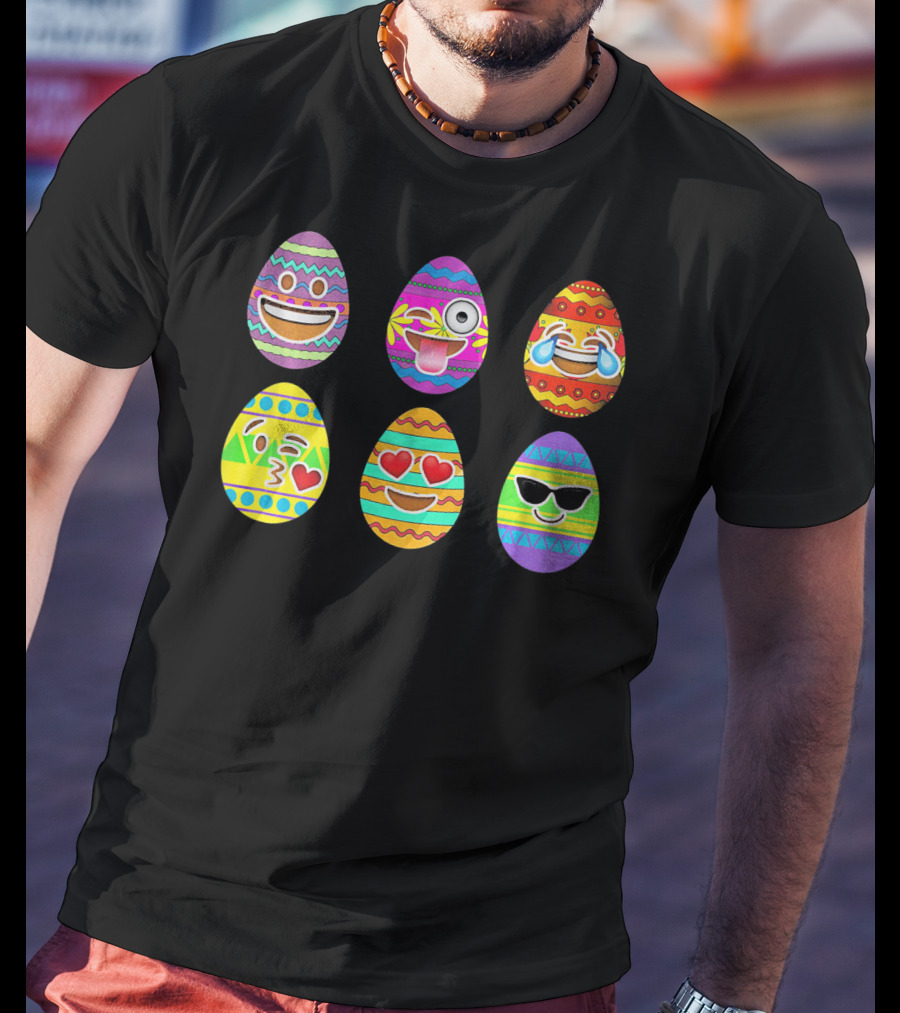 Funny Colorful Smiling Easter Eggs Emoji Faces T-Shirt