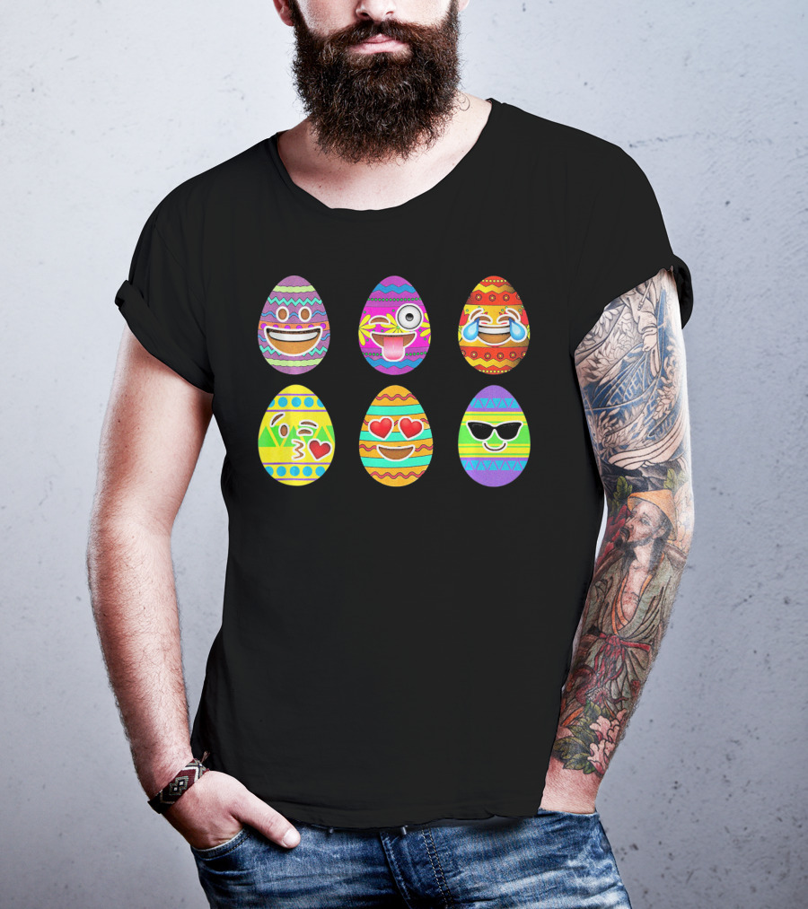 Funny Colorful Smiling Easter Eggs Emoji Faces T-Shirt