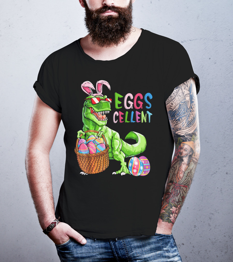 EGGS-cellent Green Dinosaur With Bunny Ears And Easter Eggs T-Shirt