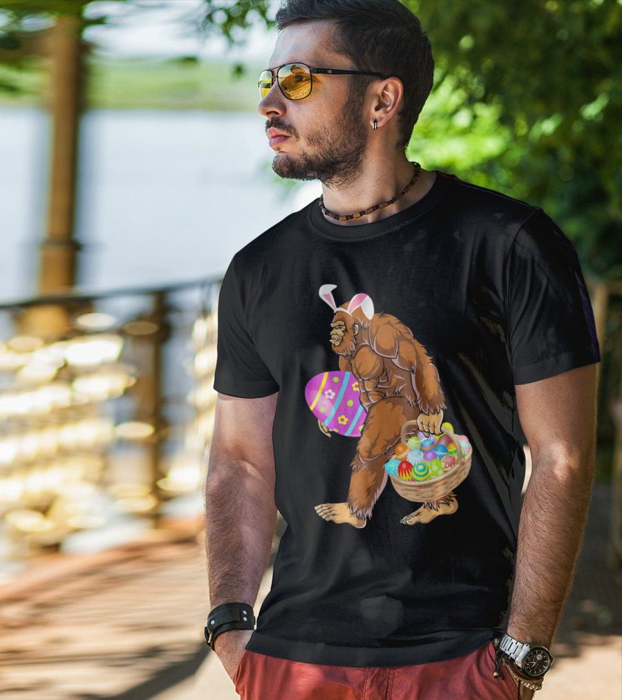Bigfoot Easter Egg Hunt With Bunny Ears And Basket T-Shirt