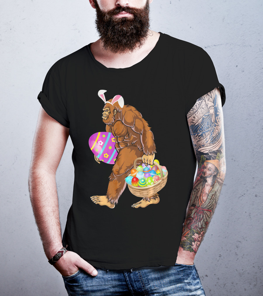 Bigfoot Easter Egg Hunt With Bunny Ears And Basket T-Shirt