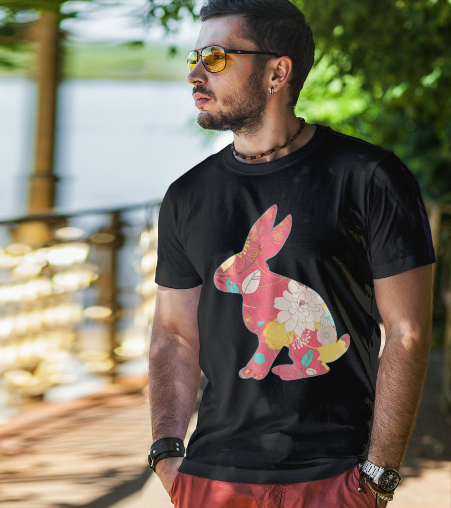 Retro Easter Bunny Vintage Floral T-Shirt