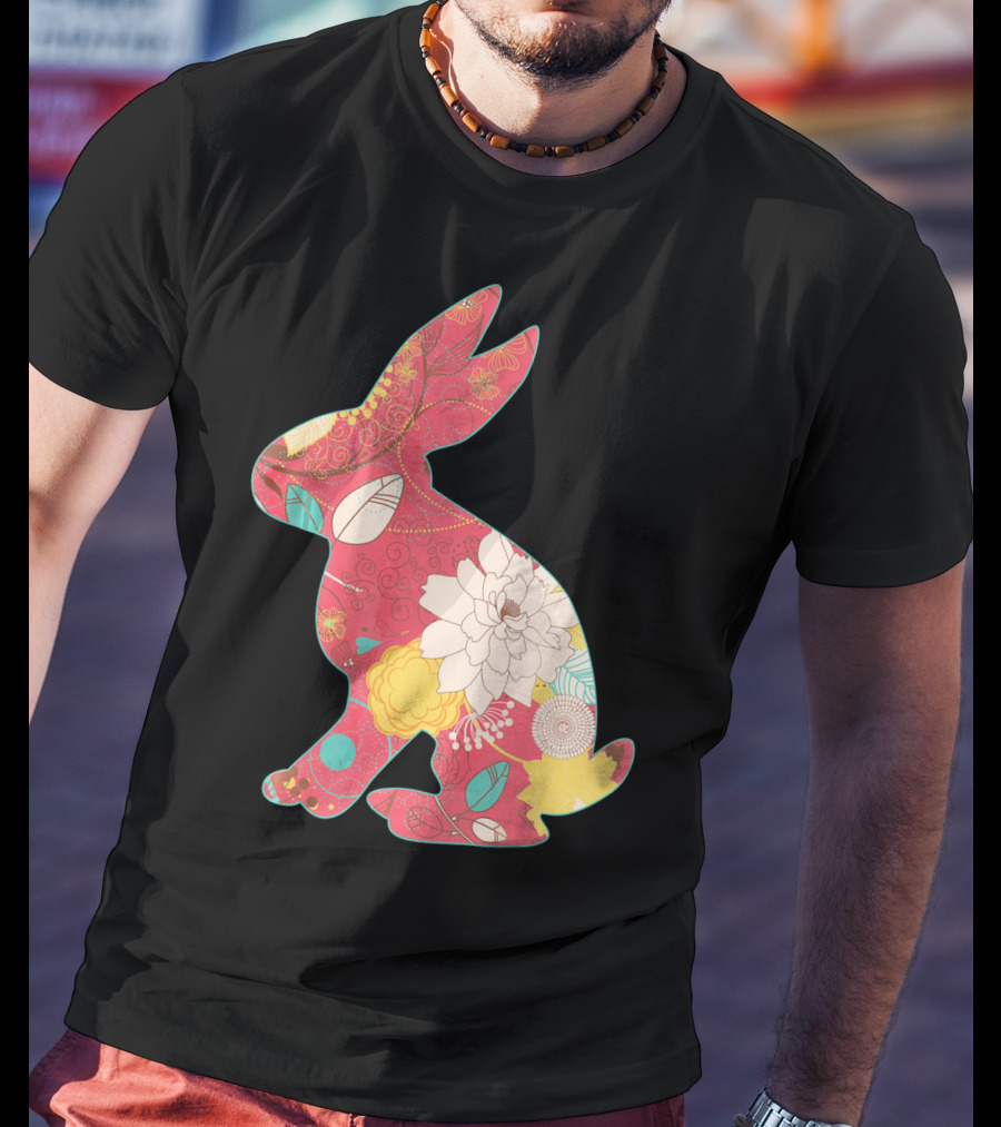 Retro Easter Bunny Vintage Floral T-Shirt