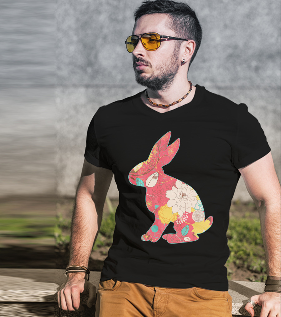 Retro Easter Bunny Vintage Floral T-Shirt
